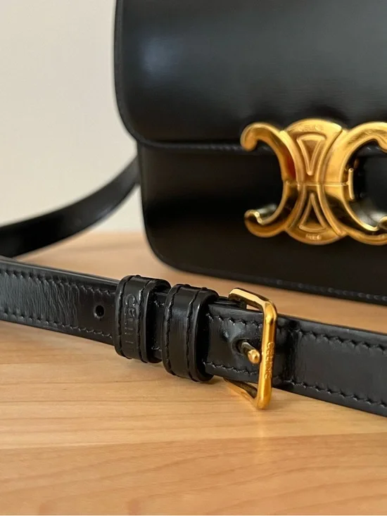 Authentic Celine Teen Triomphe Bag Black Shiny Calfskin - Picture 7 of 14